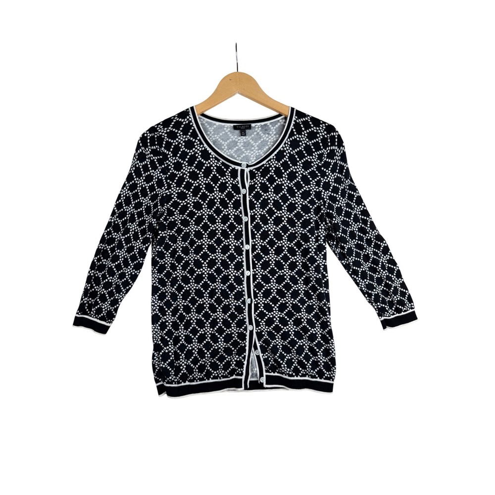 Talbots Polka‎ Dot Button Cardigan size Medium Petite Black/White